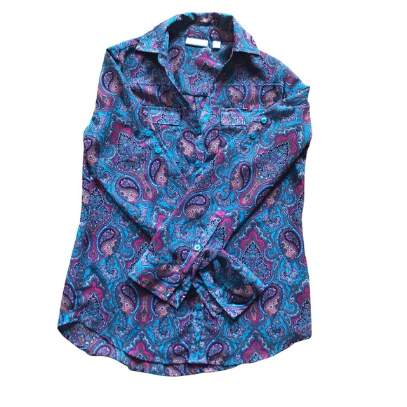 New York & company sheet paisley button up - SZ XS - Picture 1 of 4